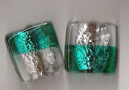 Glass Bead Foiled Silver/Green 10 x 10mm